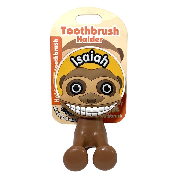 Happy Smiles Personalized Kids Toothbrush Holder Isaiah Monkey - Picture 1 of 4